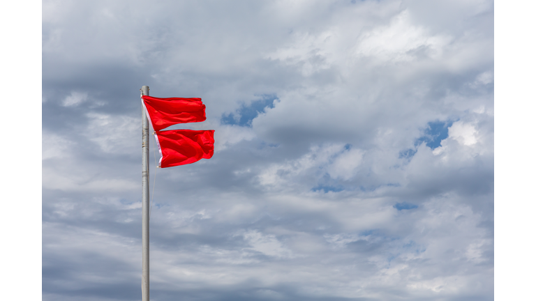 Double Red Flags Indicating Dangerous Beach Conditions