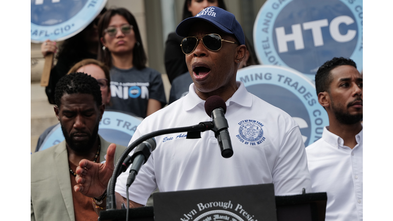 New York City Mayor Adams Addresses Crowd At Asylum Seeker Rally In Brooklyn