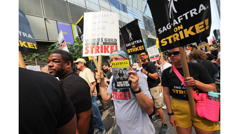 SAG-AFTRA And Writers Guild Strikers Picket On National Union Solidarity Day