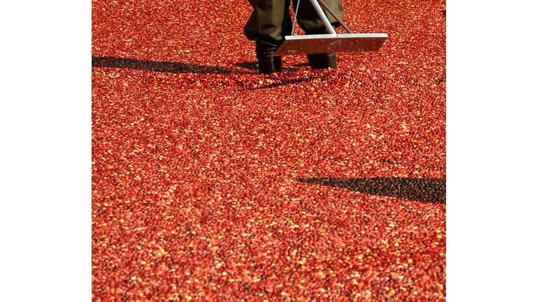 A worker stirs up more than 2,000 lbs of