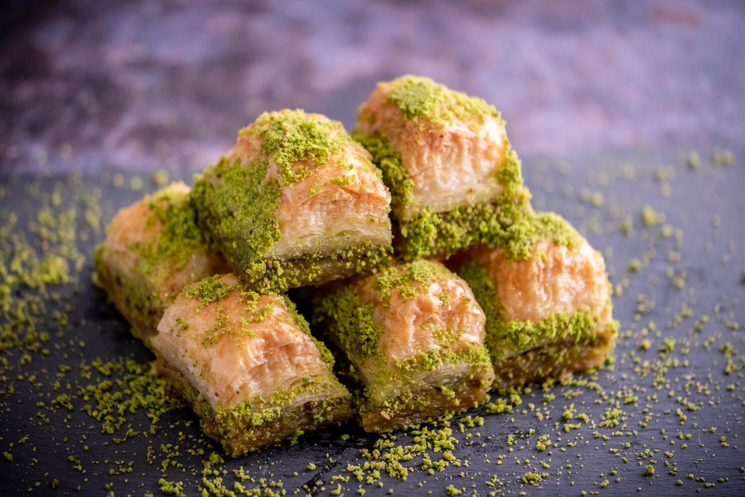 Walnut, Pistachio Turkish Style Antep Baklava Presentation. Baklava from Turkish cuisine