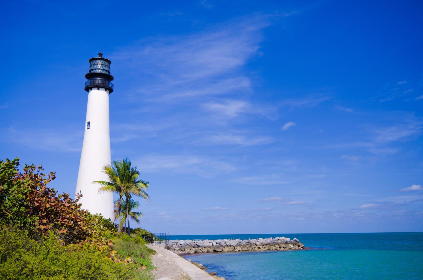Cape Florida lighthouse at park in key Biscayne Summer
