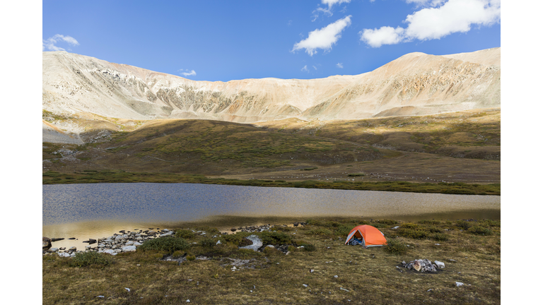 Camping tent near Kite Lake and Mt. Democrat, Colorado, USA