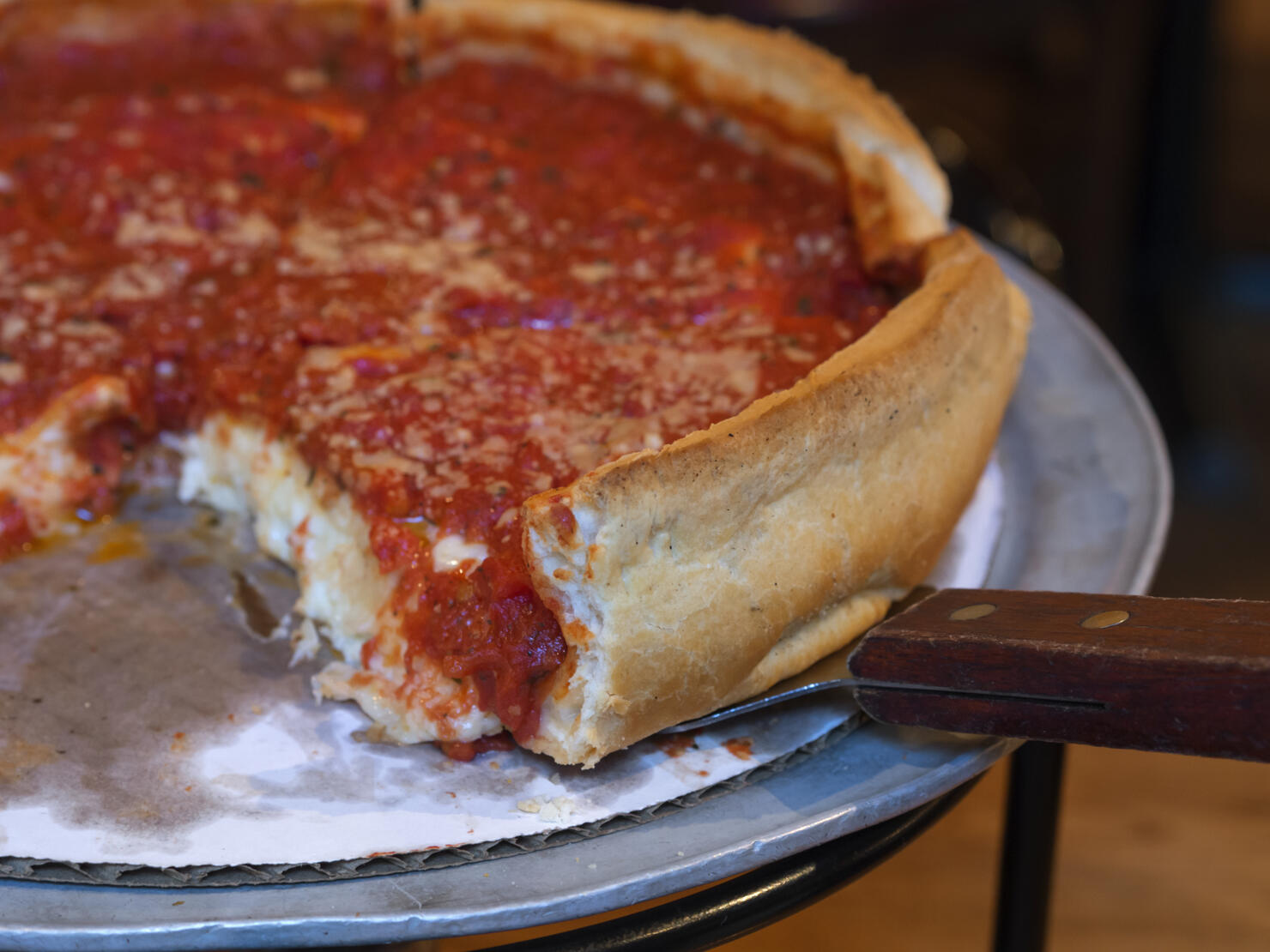 A Chicago-style deep-dish pizza.