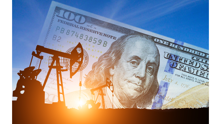 US oil industry .Crude oil and petroleum concept. American dollars background