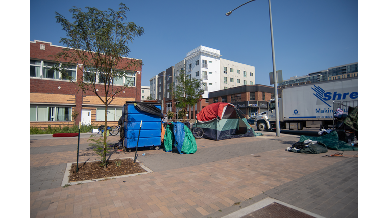 Homeless of Denver live in tent on the street city