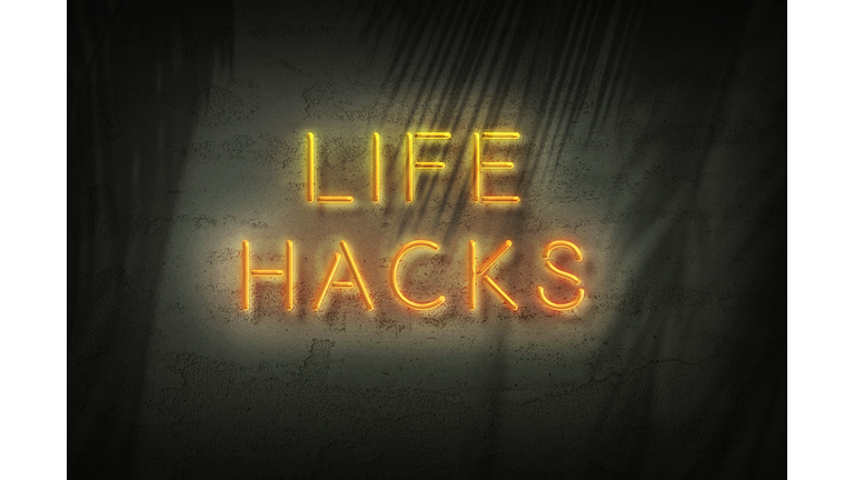 life hacks message in neon lights