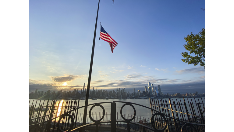 Flag flying at half mast in Weehawken, New Jersey