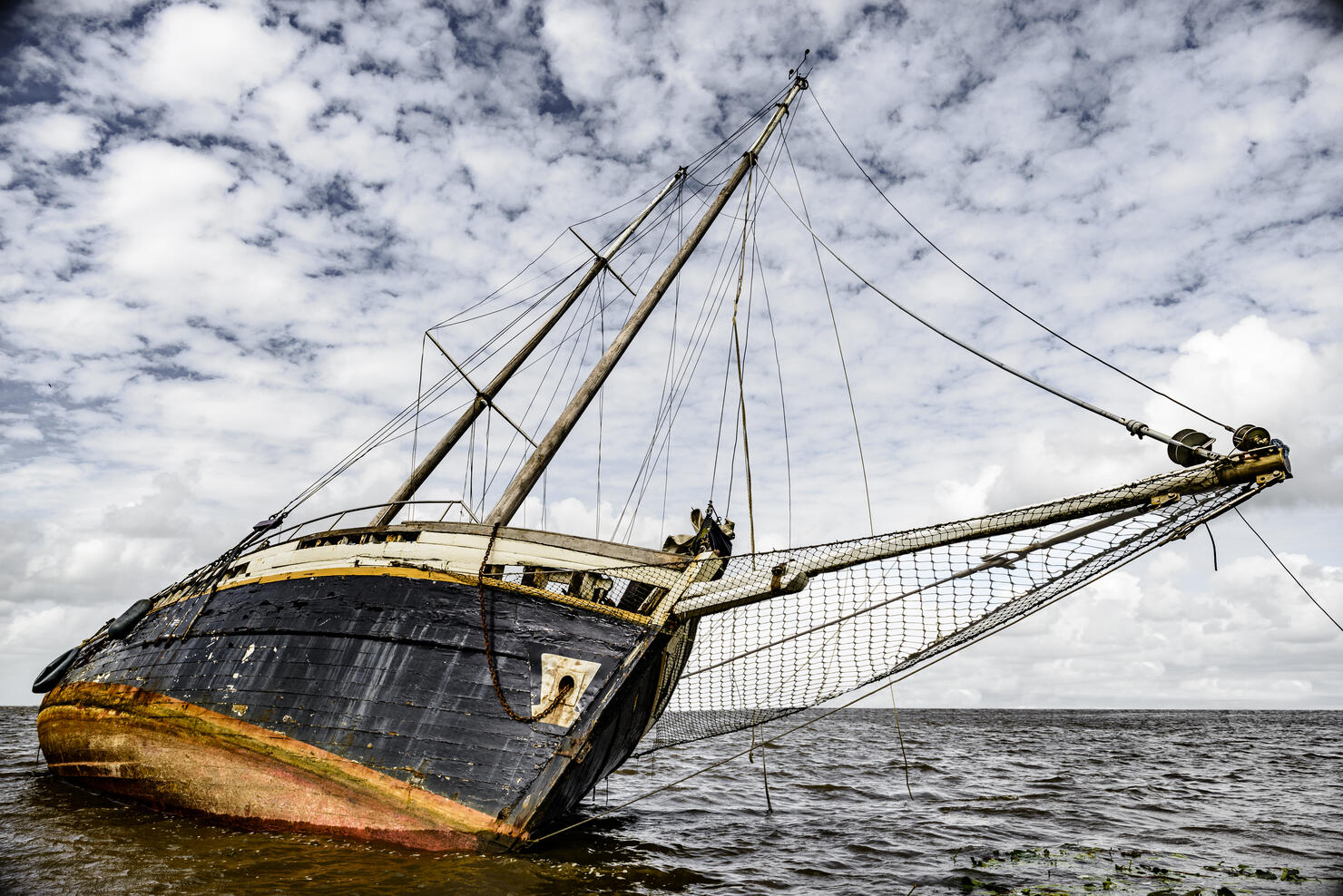 Stranded sailing boad shipwreck