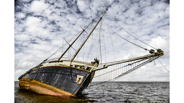 Stranded sailing boad shipwreck