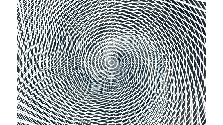 Intersection and vortex of white lines on black background