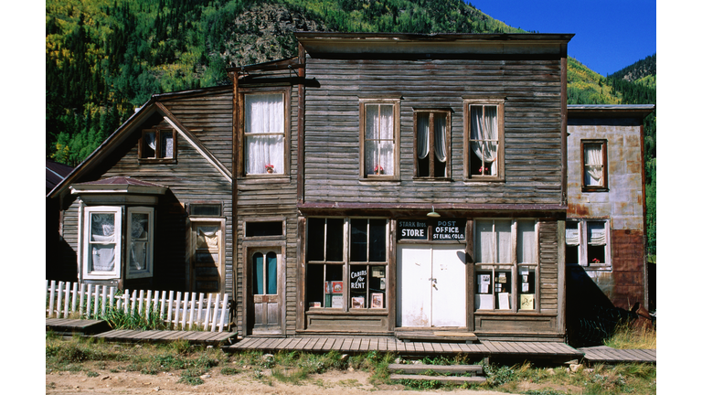 Old post office and store building in mining ghost town.