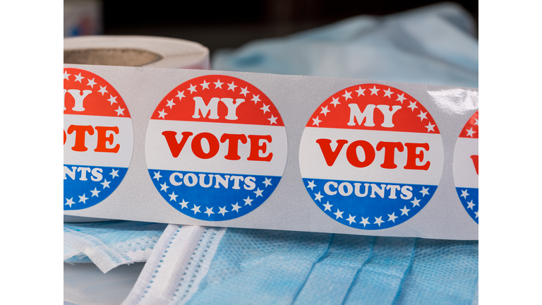 My vote counts paper sticker on medical face mask to illustrate election dispute