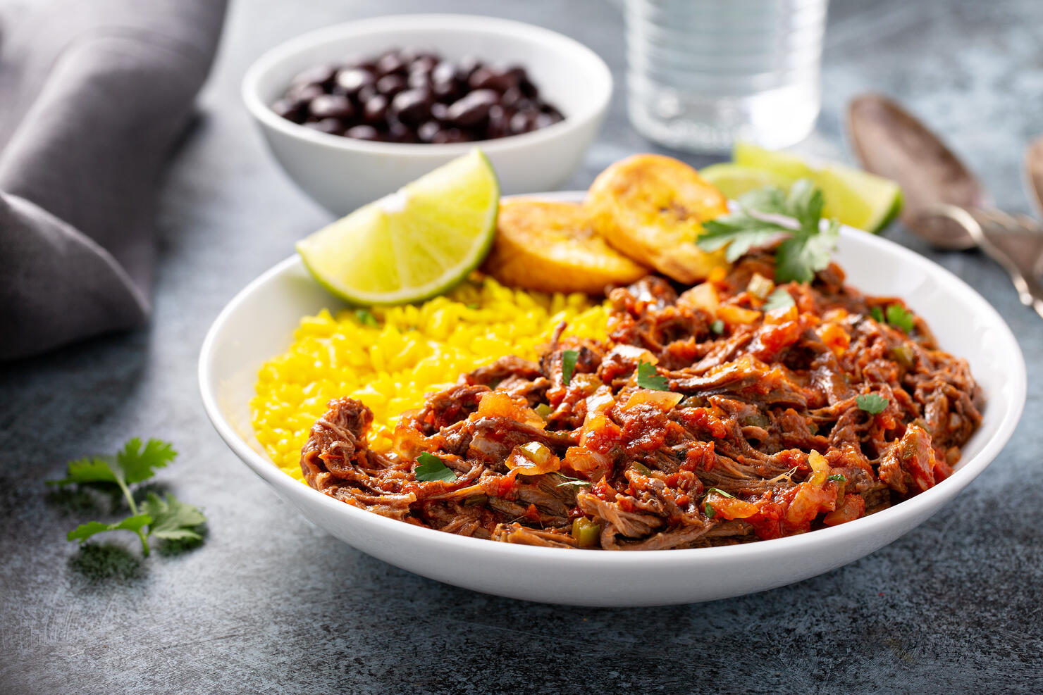 Ropa vieja, flank steak dish with rice