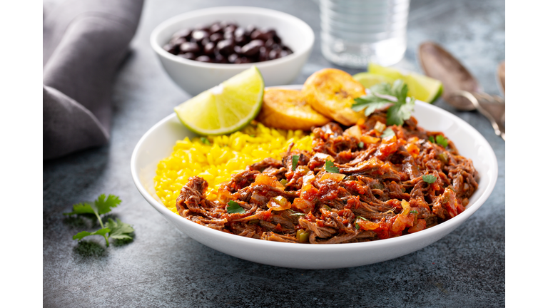 Ropa vieja, flank steak dish with rice
