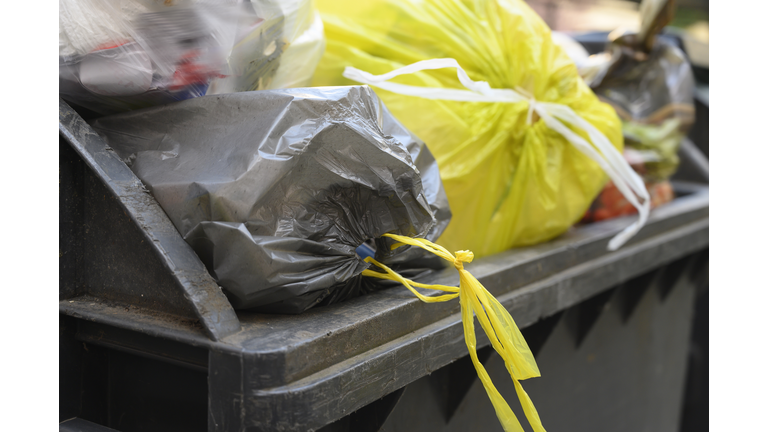 Container full of garbage bags. Berlin. Germany.
