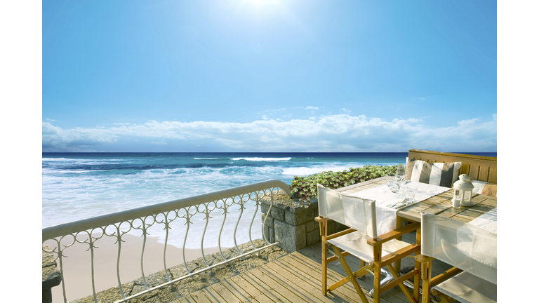 Empty outdoor dining beachside tropical tourism