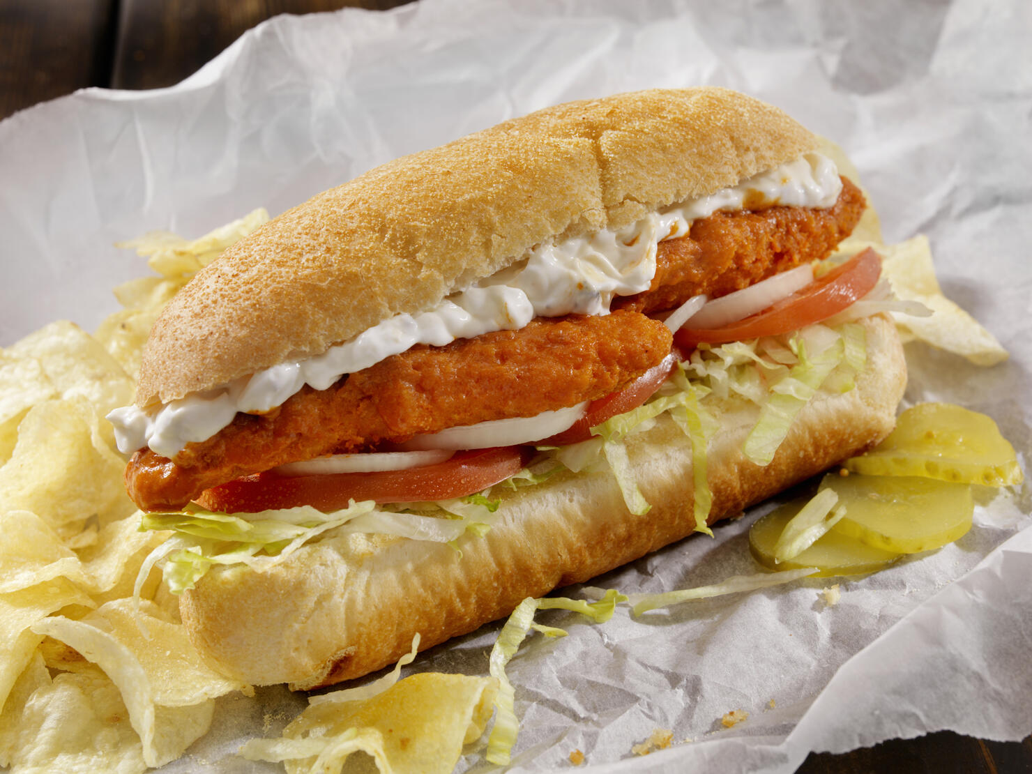 Buffalo Chicken Finger Sub with Blue Cheese Dressing