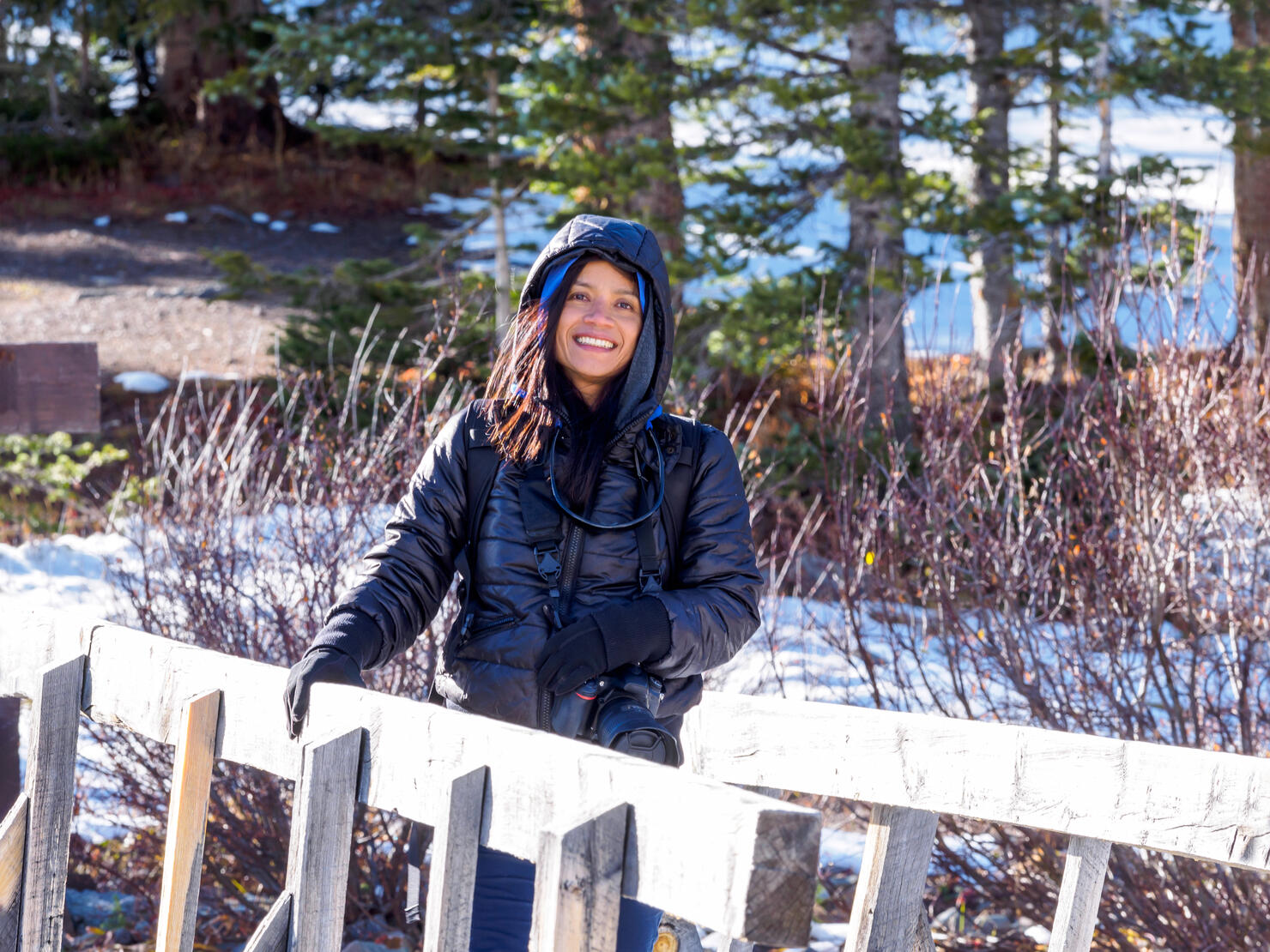 A tourist enjoying Alta Lakes,  a popular,  dispersed camping area, Telluride Colorado