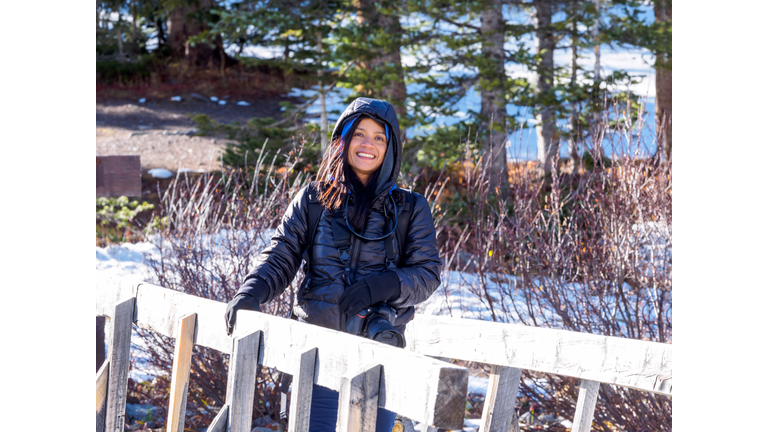 A tourist enjoying Alta Lakes,  a popular,  dispersed camping area, Telluride Colorado