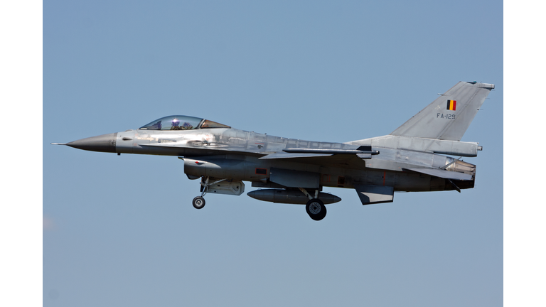 Belgium Air Force F-16 fighter jet on final for landing