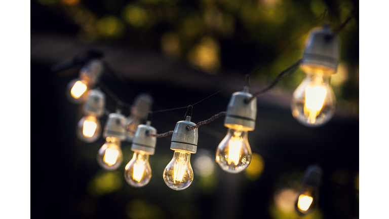 party string lights hanging in a line