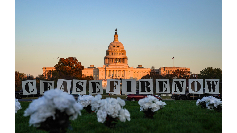 Win Without War Education Fund Builds Temporary Memorial Art Installation On The National Mall Mourning The Number Of Deaths And Calling For A Safe Return Of Hostages And A Ceasefire In The Ongoing Israel - Hamas War