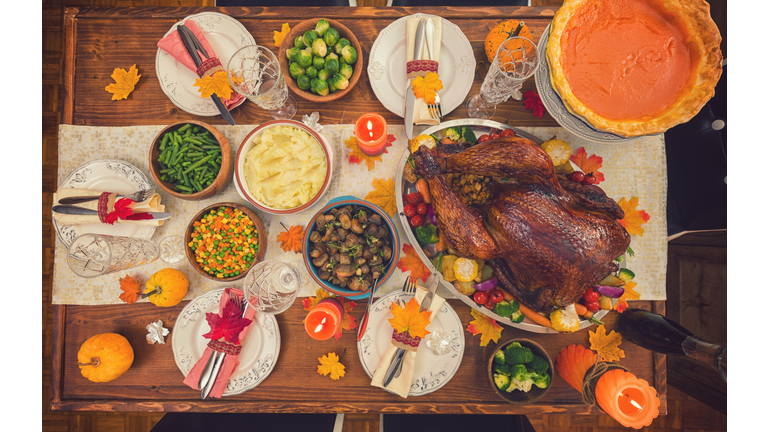 Traditional Stuffed Turkey with Side Dishes for Thanksgiving Day