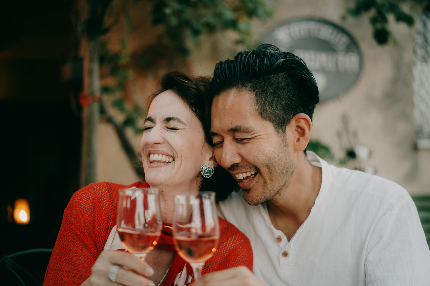 Couple enjoying wine in Italy