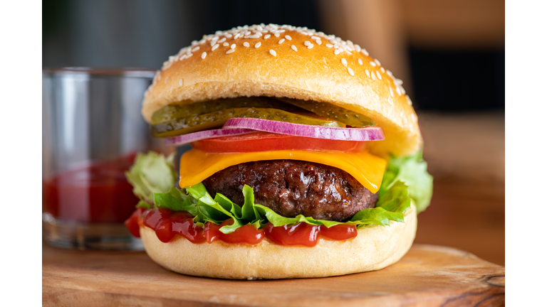 Homemade burger and chips