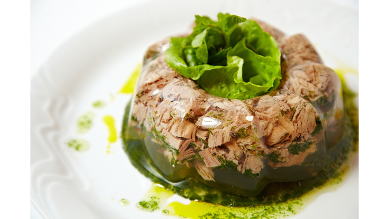 Jellied pork and beef on a plate