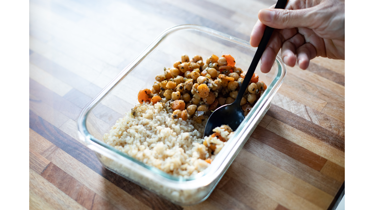 Chickpea stew and rice pilaf, vegan food