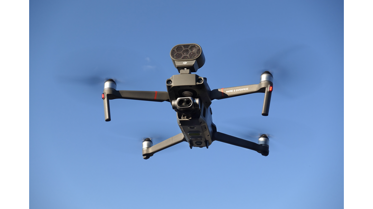 Barcelona, Spain; April 07 2020:dji mavic 2 enterprise, dual camera visual and thermal, for rescue and Temperature Check,and send messages with speakers, covid-19