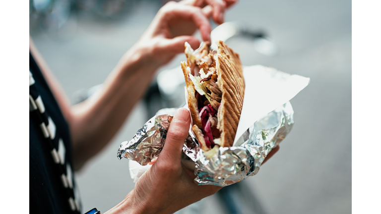 Close-up of a doner kebab