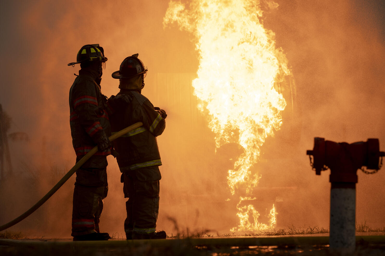 Firefighters team working