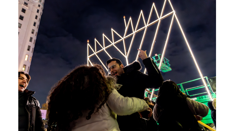 Menorahs Are Lit On The First Day Of Hanukkah