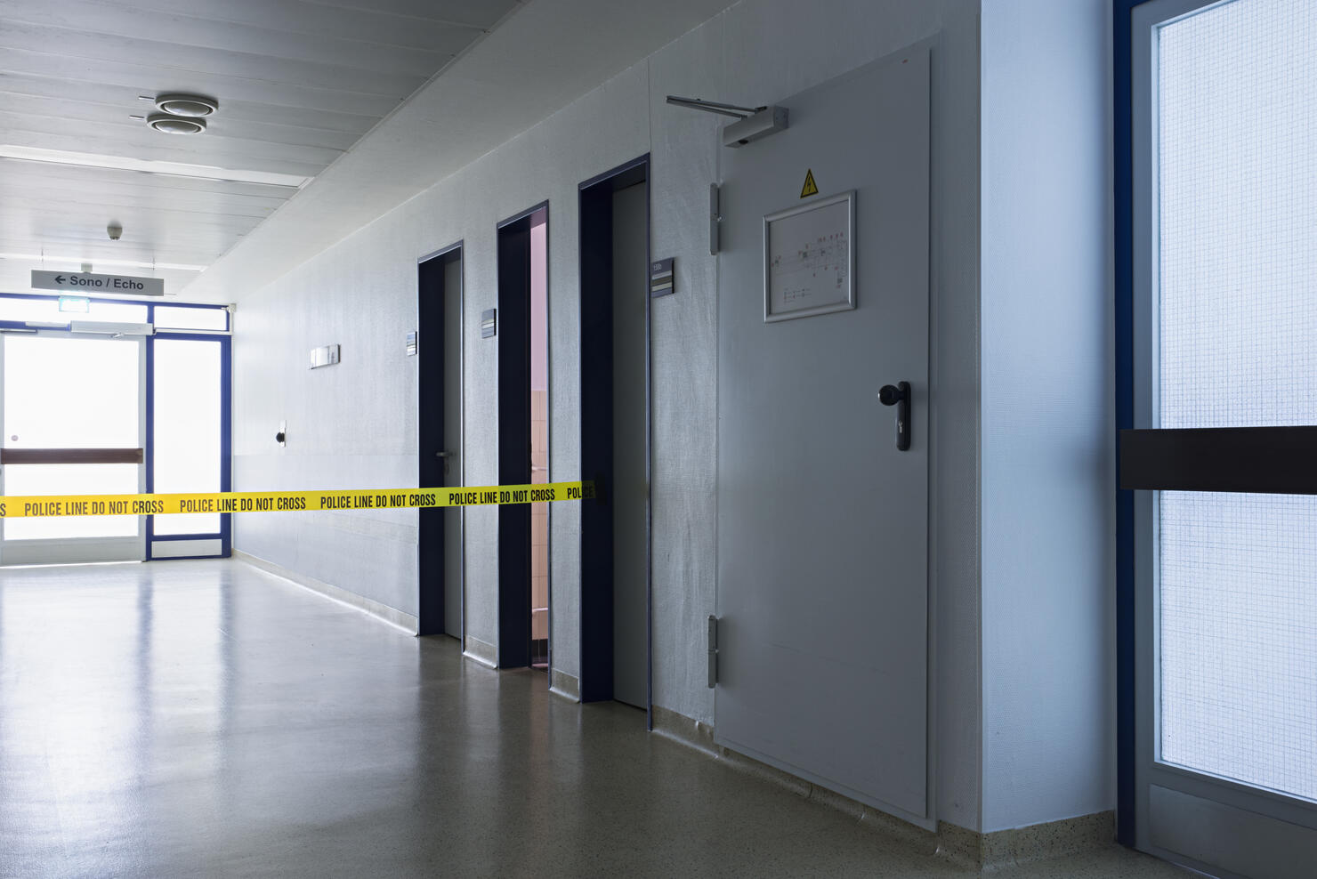 abandoned hospital corridor