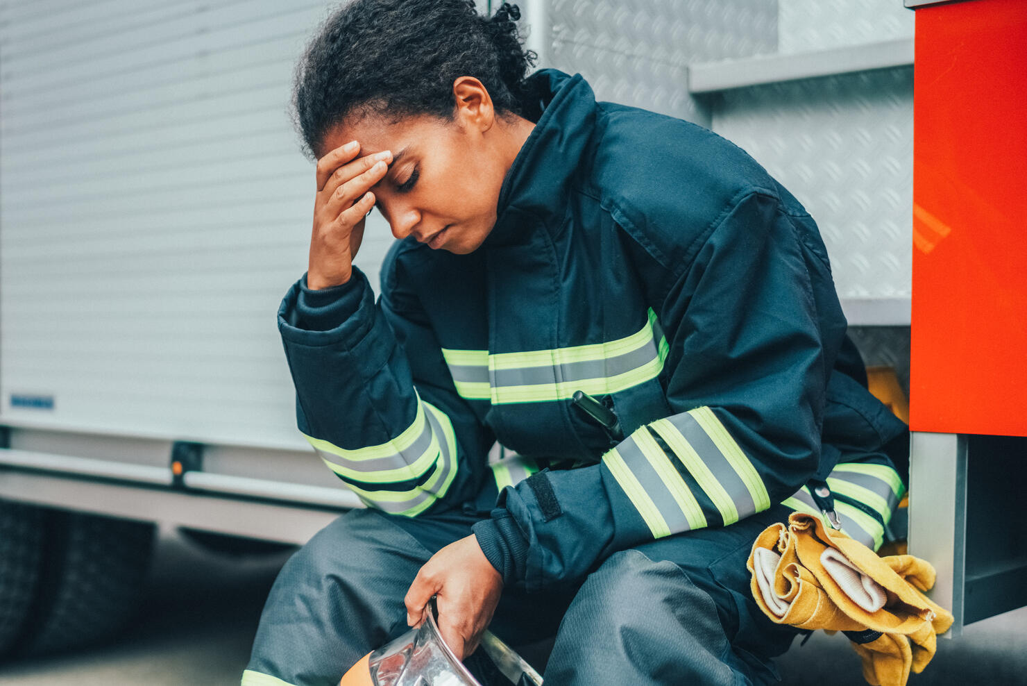 Depressed firefighter after rescue operation