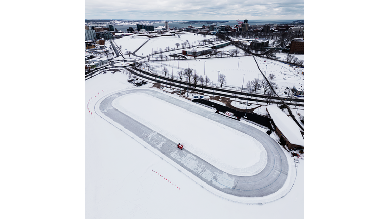 Aerial View of Public Ice Skating Oval