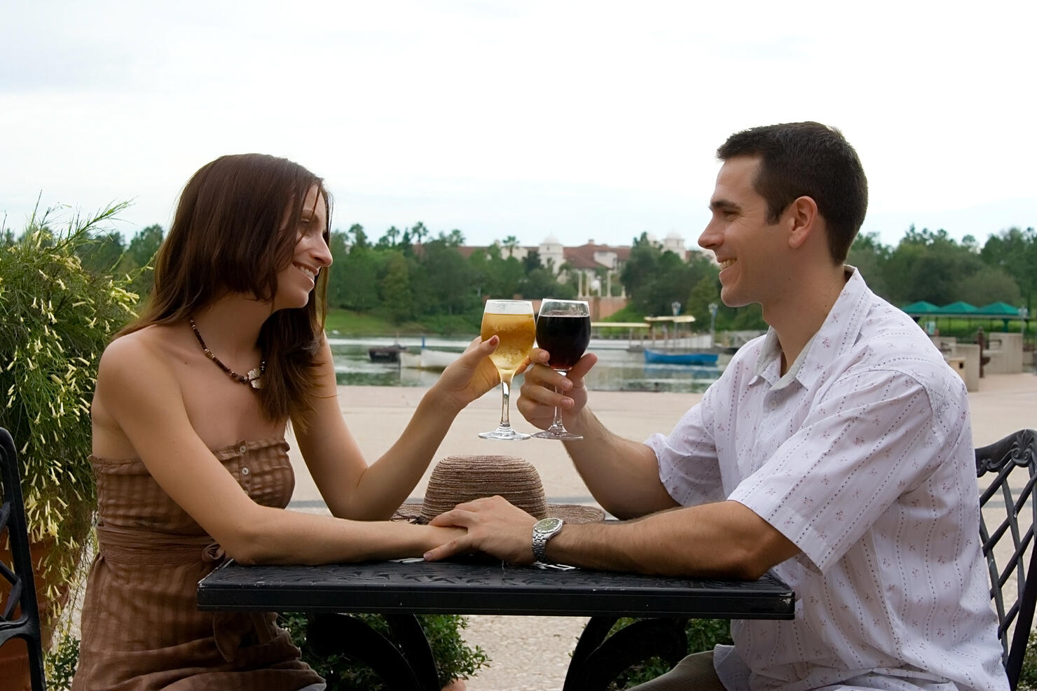 Happy couple drinking wine