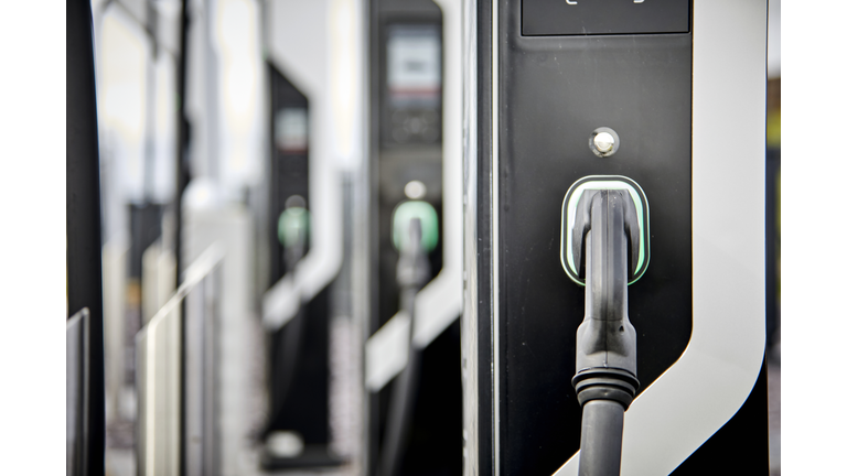 A bank of electric car chargers