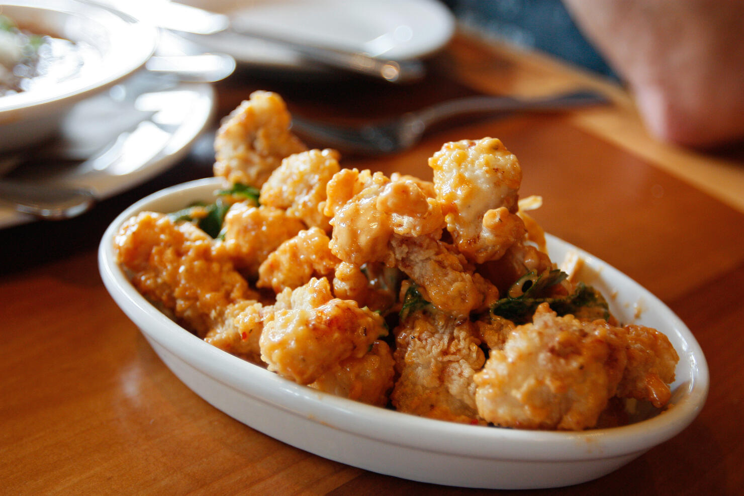 Fried alligator with chili garlic mayonnaise