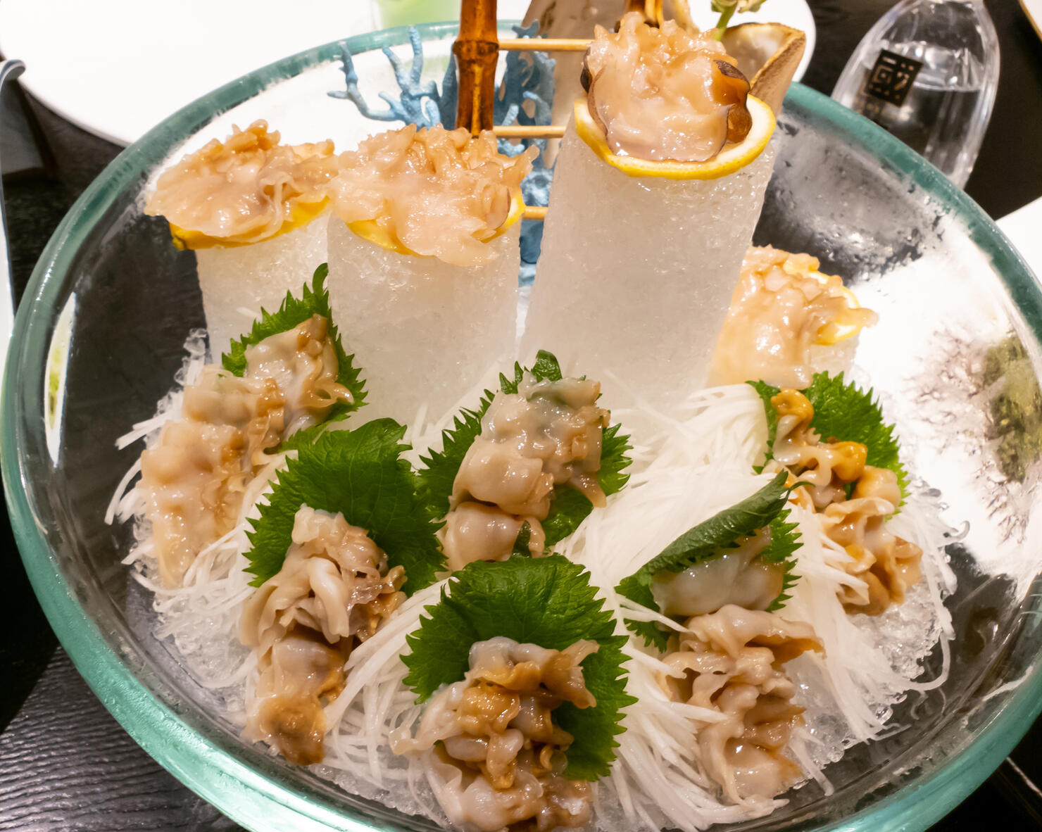 live geoduck sashimi served for dinner