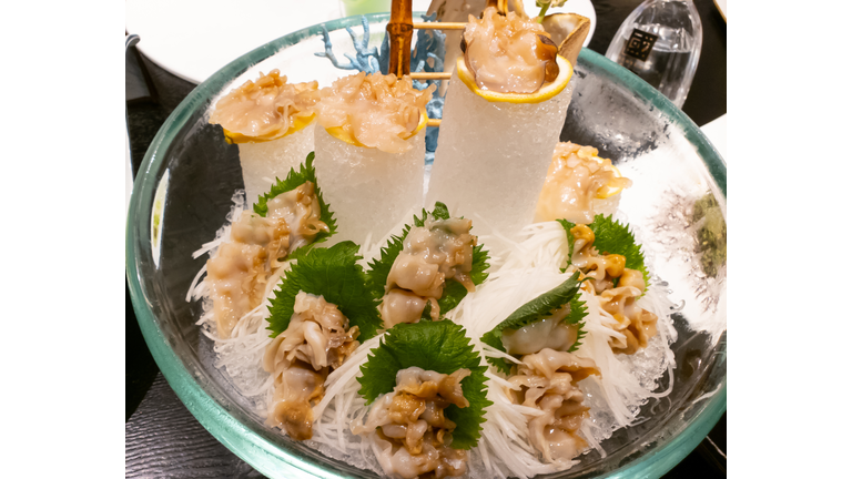 live geoduck sashimi served for dinner