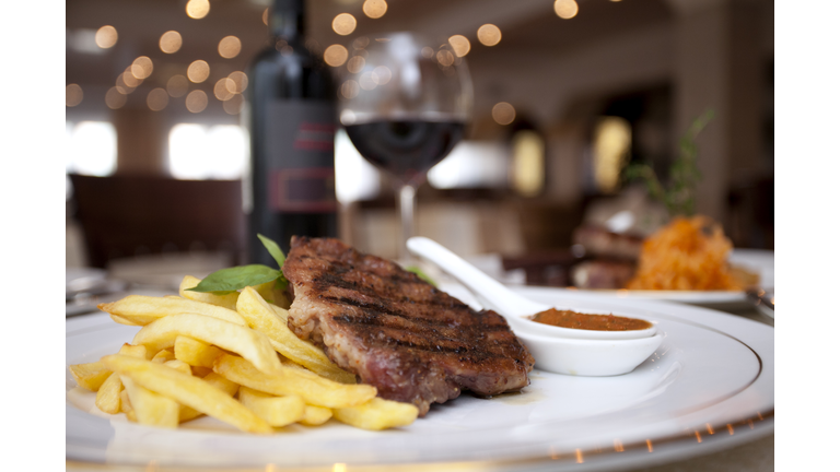 Meat, wine, restaurant