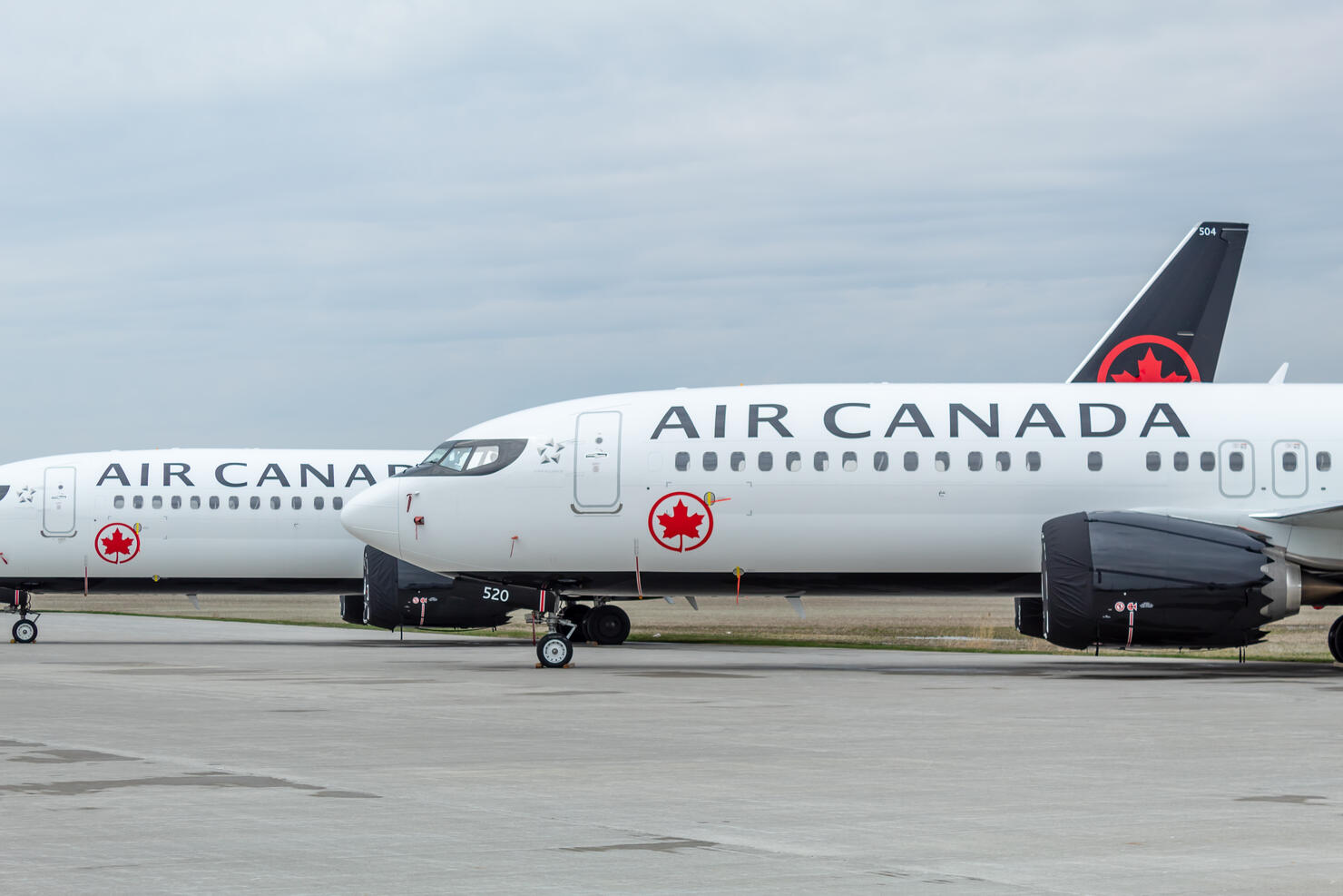 Grounded Air Canada Boeing 737 MAX aircraft in-storage in Windsor.