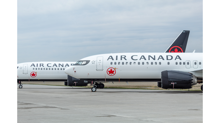 Grounded Air Canada Boeing 737 MAX aircraft in-storage in Windsor.