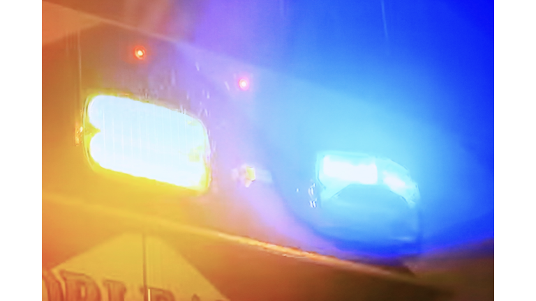 Illuminated strobe lights on the back of a ambulance