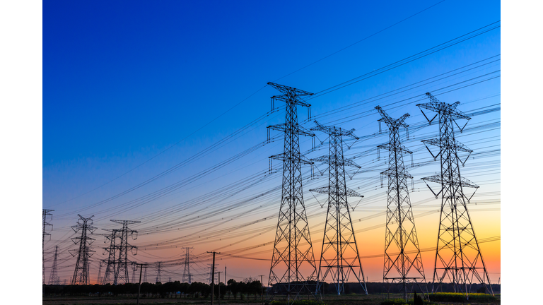 high voltage post,High voltage tower sky background