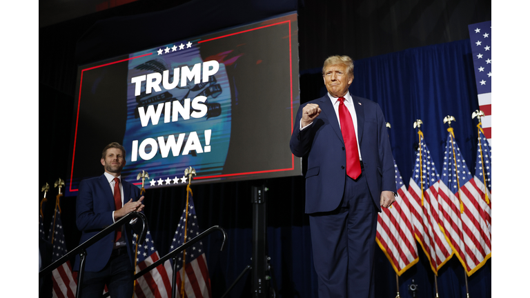 Former President Trump Holds Iowa Caucus Night Event In Des Moines